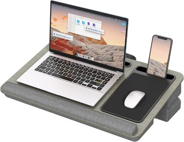 Підставка для ноутбука PUTORSEN для ліжка - регульована висота, з підставкою для миші та підтримкою для зап'ястя. Підходить для ноутбуків до 17,3 дюймів, Lapdesk з вирізом для планшета та телефону, сірого кольору