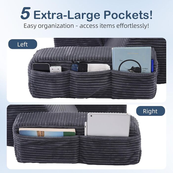 Регульоване подушко-крісло для читання Vekkia з підпоркою для спини - XL кишені, м'який матеріал, ідеально для читання, ігор та відпочинку