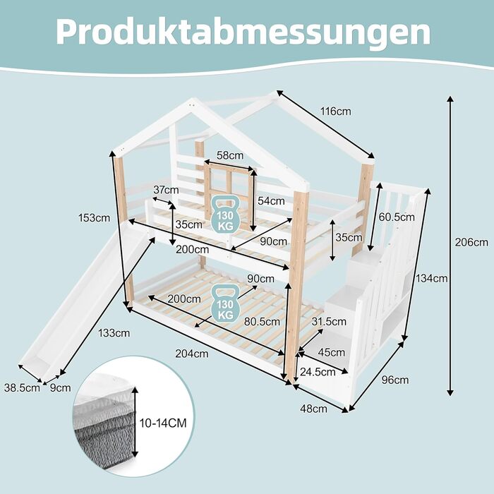 Двоярусне ліжко для дітей з драбиною, біле (90x200)