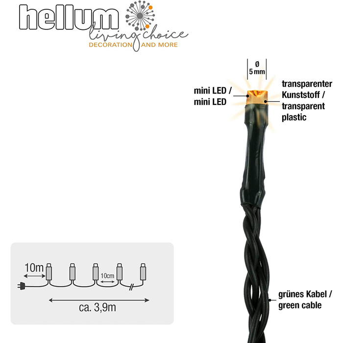 Світлодіодна гірлянда hellum зовнішня з таймером I 19,9 М 200 світлодіодів I тепла Біла гірлянда I Світлодіодна гірлянда з живленням від вилки I освітлення різдвяної ялинки з зеленим кабелем I 577389 (класичний теплий білий світ / зелений кабель, 40 світл