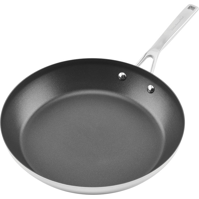 Сковорода KitchenAid 30 см з нержавіючої сталі з антипригарним покриттям, срібна
