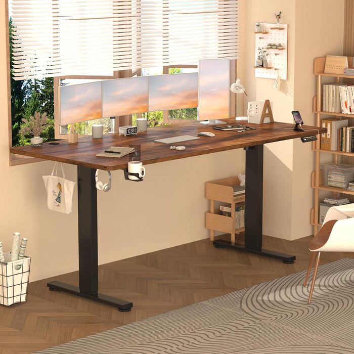 Регульований стіл з USB-C зарядкою 140 x 60 см, функція пам'яті. Стабільний електричний стіл, стоп-стіл, регульований комп'ютерний стіл (Колір: Коричневий, Розмір: 200 x 80 см)