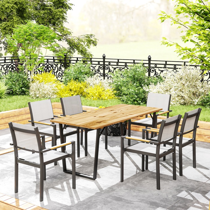 Outsunny Garden Стіл Дерево 175x80 см Атмосферостійкий балконний стіл з отвором для парасольки Фуршетний стіл Кемпінговий стіл на 6 осіб Стіл для патіо Обідній стіл на відкритому повітрі для саду, патіо Балкон Brown