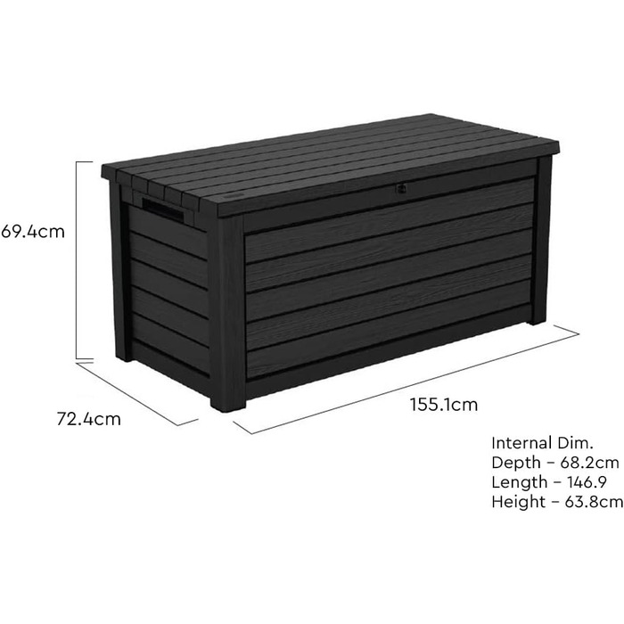 Ящик для зберігання Keter Blackwood 623л, чорний - водонепроникний, з газовими амортизаторами, витримує до 272 кг