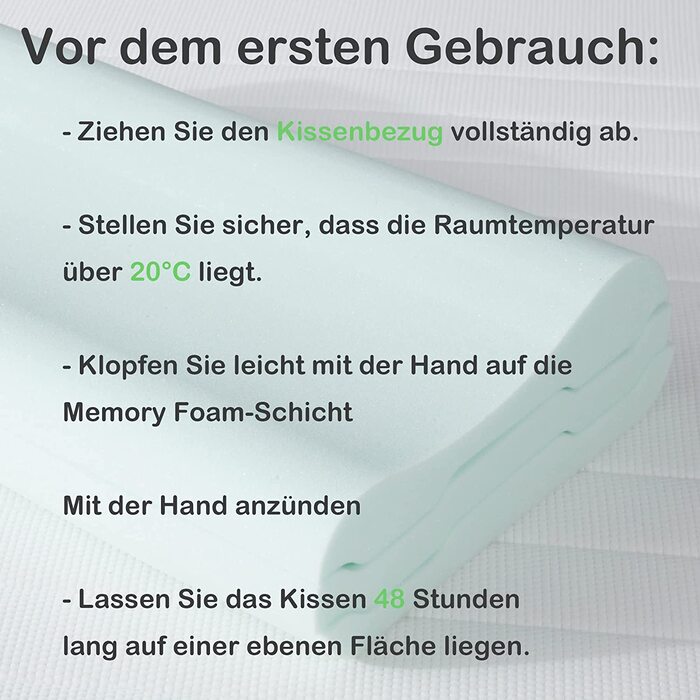 Подушка з піни з ефектом ПАМ'ЯТІ LAMB з регульованою висотою, ортопедична подушка Подушка для підтримки шиї ергономічна подушка для сну, що миється наволочка, сендвіч Подушка підходить для лежання на спині і на боці (60 х 36 см, зелений)