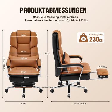 Ергономічне крісло для офісу, шкіра PU, крісло для начальника, 200 кг, з підніжкою та підтримкою попереку, для дому та офісу, регульоване, висока спинка, чорне, 1 шт.