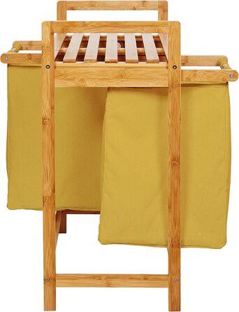 Кошик для білизни Lumaland з бамбука з 2 висувними мішками для білизни | Легкий у догляді, стійкий до вологи, легко очищується | Висота приблизно 73 см x 64 см ширина x 33 см глибина [Бежевий] 2 відділення для білизни, 2 мішки для білизни | Бежевий