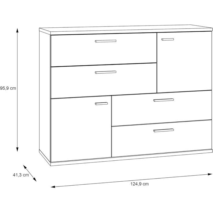 Комод, 2 дверцята, 4 шухляди, Дуб Пісок/Білий, 124.9x41.3x95.9 см, Дуб Ремісник/Секрет Сірий