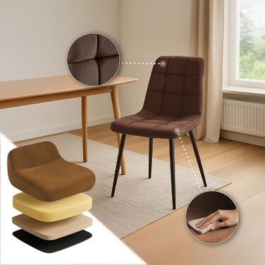 Набір обідніх стільців CLP Esszimmerstühle 4 шт. з велюру Asti, м'які кухонні стільці, стільці для обідньої кімнати з підлокотниками, витримують до 150 кг, колір: коричневий