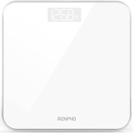 Цифрові ваги для ванної кімнати RENPHO, ультратонкі ваги для тіла з високоточними датчиками, ваги з покроковою технологією, білий 10,2 дюйма/260 мм білий
