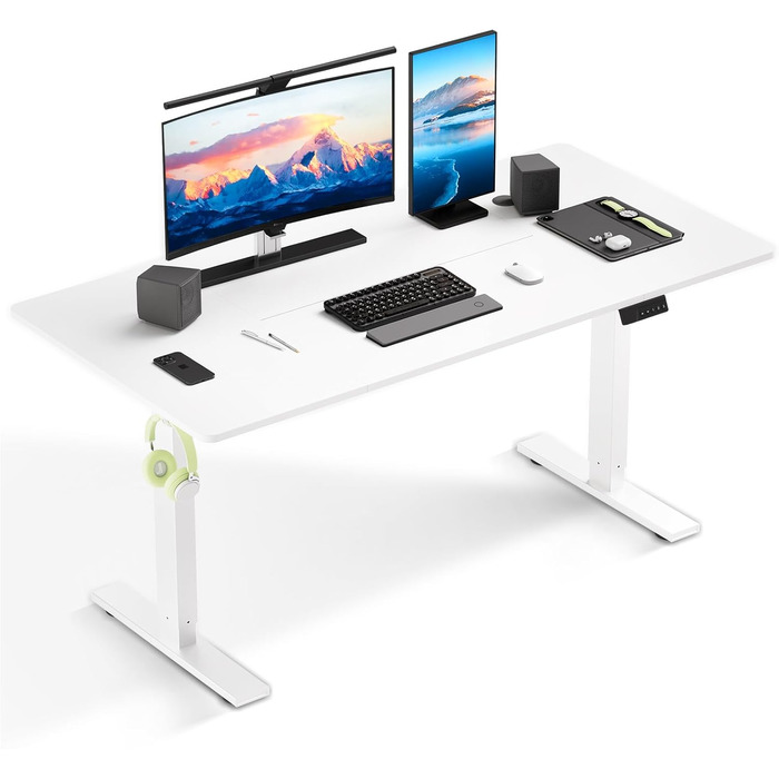 Електричний стіл з регулюванням висоти 60x110 см, з пам'яттю та захистом від зіткнень, для офісу, дому та геймінгу (білий)