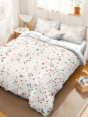 Сіра постільна білизна 180x200 см Геометричний дизайн, двостороння постільна білизна з м'якої мікрофібри, гіпоалергенна, 3 частини (1 простінь, 2 наволочки 80x80 см), сучасний дизайн