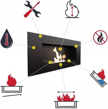 Камін на біоетанолі KRATKI Charlie для приміщень, настінний, сертифікований TV, 588 см, чорний