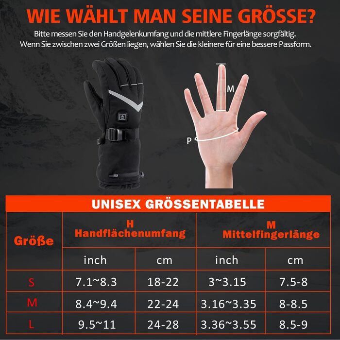 Обогріваючі рукавички для чоловіків та жінок, з акумулятором 5000mAh*2, 7.4V, 4 режими нагріву, перезаряджаються, зимові, непромокаючі, для катання на лижах та сноуборді