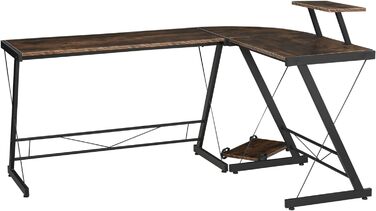 Комп'ютерний стіл HOMCOM, кутовий стіл, письмовий стіл, офісний стіл, ДСП метал, вінтажний коричнево-чорний, 155 x 115 x 91,5 см