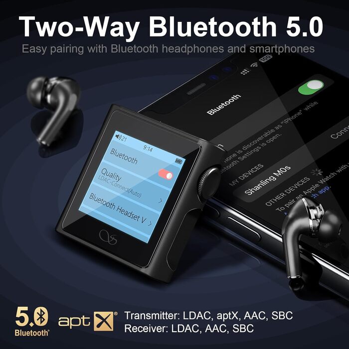 MP3-плеєр SHANLING M0s 2-в-1 Hi-Fi DAC, портативний аудіоплеєр з Bluetooth 5.0, SD до 2 ТБ, 3.5 мм/Type-C, для телефону, планшета, ноутбука, ПК