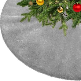 Ковдра для різдвяної ялинки KONVINIT кругла Різдвяна ковдра зі штучного хутра плюшева спідниця для різдвяної ялинки з блискучим сріблом, близько 90 см (сірий, діаметр 78 см)