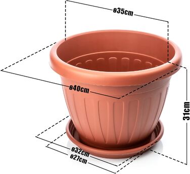 Квітчар BigDean 3X: набір з 3 круглі горщики для квітів з підставкою, 40x31 см, терокота, для дому та саду