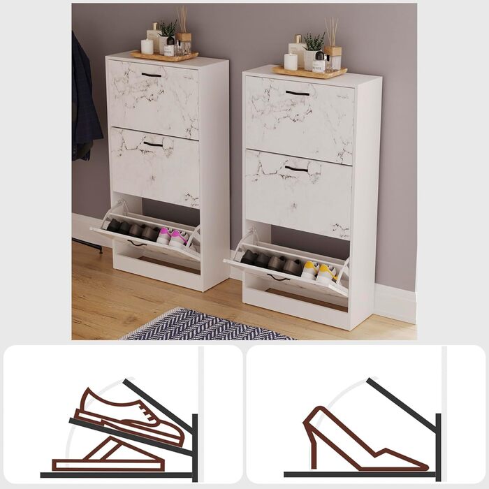 Шкаф для взуття з 3 шухлядами Home Discount - дерев'яний, горіх/білий (білий мармур)