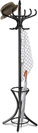 Стойка для одягу GIANTEX з підставкою для парасольки, дерев'яна, 12 гачків, для прихожей/вітальні (чорна)
