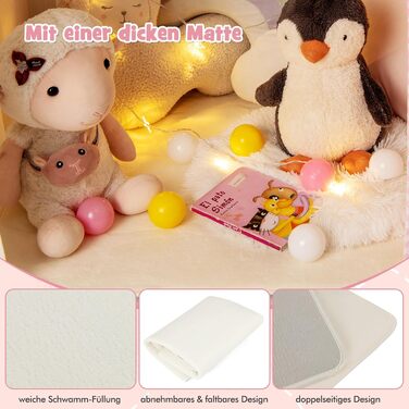 Дитячий намет GOPLUS з м'яким килимком, зірочками та китицями, ігровий будиночок для дому та вулиці з вікнами, дверима та кишенями, для дітей від 3 років (Рожевий)