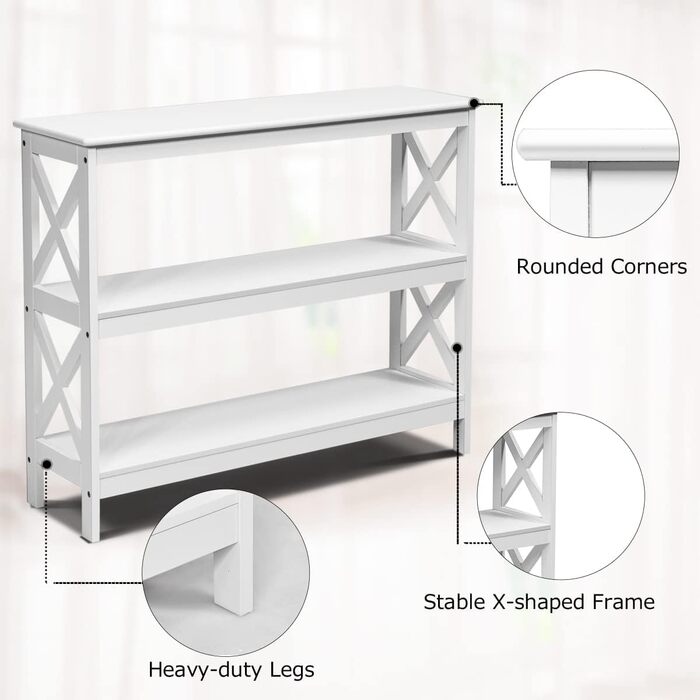 Консольний стіл LIFEZEAL 3 яруси, вузький вхідний стіл Стіл для передпокою з Х-подібним каркасом, промисловий приставний стіл для вітальні, передпокою та передпокою, 100 x 33 x 80 см (чорний) Білий