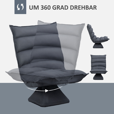 Крісло-релакс з обертовим сидінням, регульованою спинкою, м'якою оббивкою та дихаючою тканиною, темно-сірого кольору, розміром 62 x 70 x 95 см