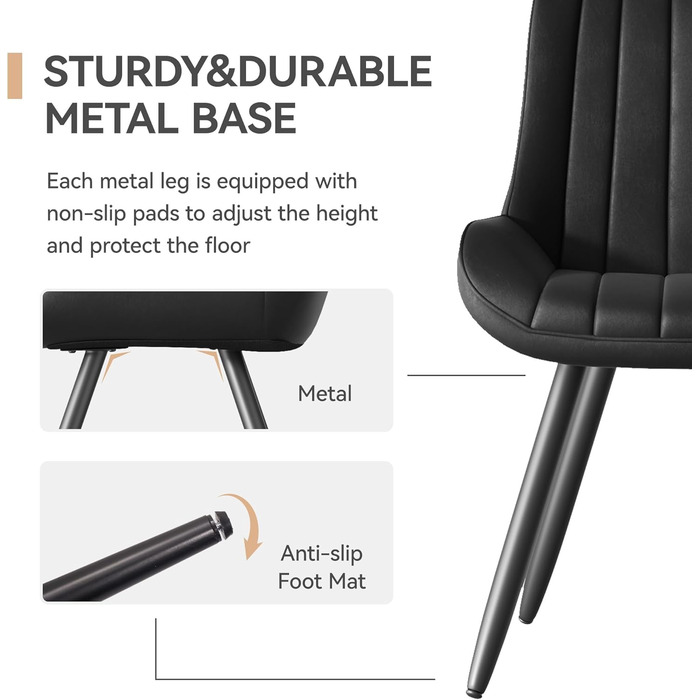 Набір обідніх стільців 2 шт. | М'які стільці з подушкою сидіння 10 см • Чорний стілець для обідньої зони • Стільці для кухні з підлокітниками • Сучасні крісла • Металеві ніжки • FU01043BL-2, Чорний