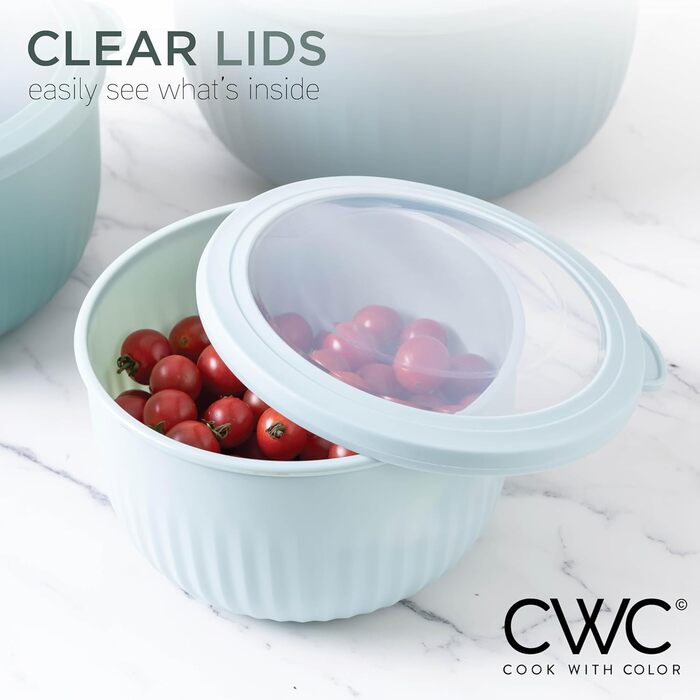 Набір мисок COOK WITH COLOR 12 шт. з кришкою, блакитно-зелений. Глибокі миски для приготування їжі, пластик.