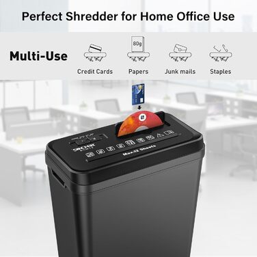 Шредер SINCHEREU для офісу та дому, 6 листів, P4, 11л кошик, знищення картки/CD, захист від перегріву