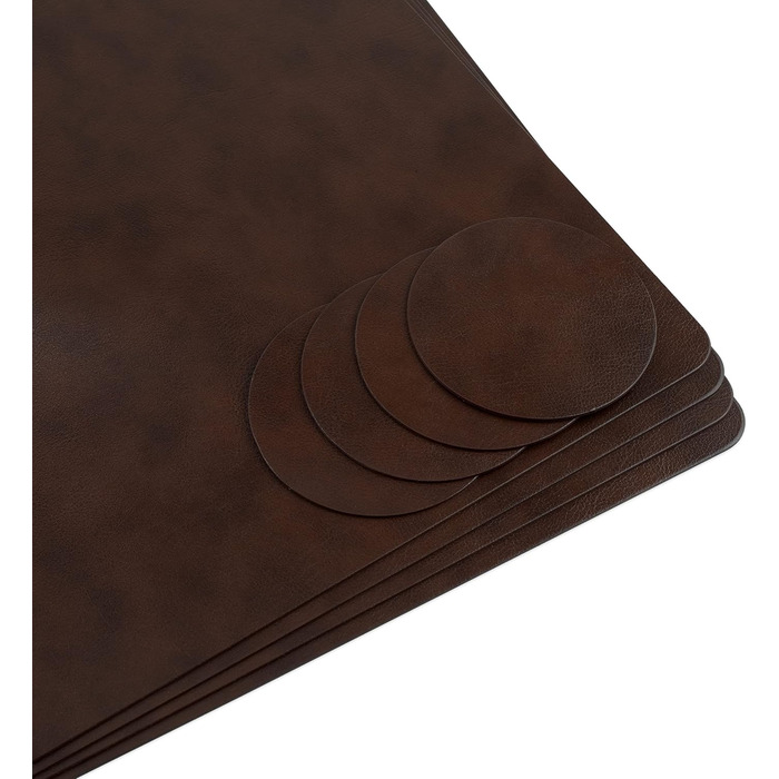 Набори серветок на стіл, 4 шт. – екологічні, стабільні та неслизькі – з високоякісної переробленої шкіри, Made in Germany (Темно-коричневі)