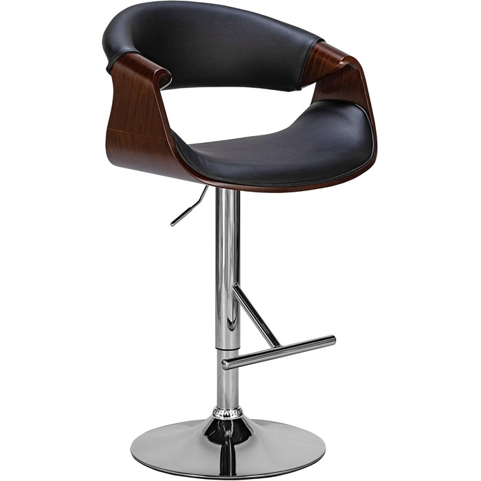 Барний стілець CLP Foley з штучної шкіри, з підлокотниками та спинкою, регульована висота, дерево, штучна шкіра, горіх/чорний