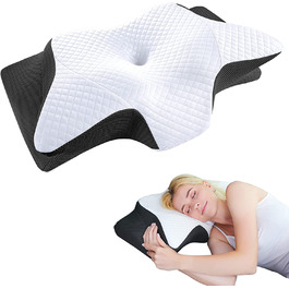 Ергономічна подушка для шиї SAHEYER 60x35,5x13/10 см біло-чорна