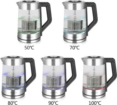 Електричний чайник Emerio WK-122248 з боросилікатного скла, 1.7л, чорний/срібний, з автоматичним ситом, регулювання температури, 2200 Вт