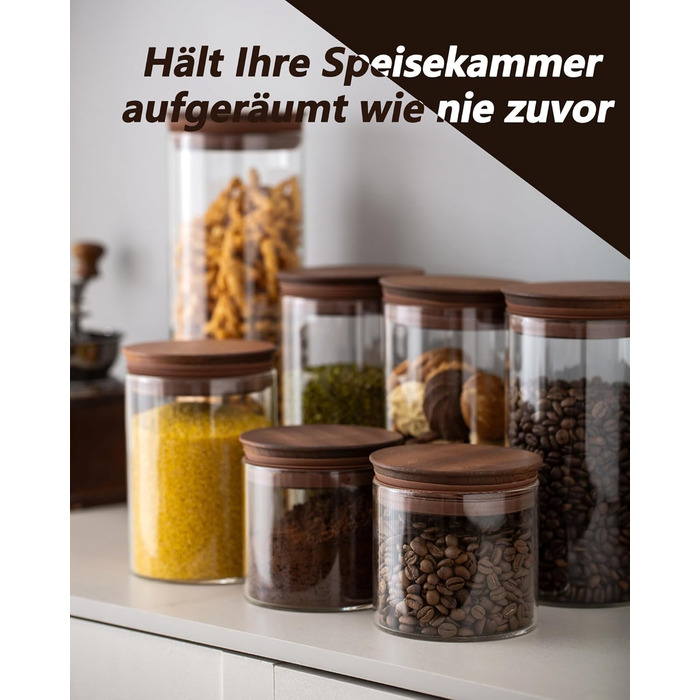 Банки для зберігання 500 мл з дерев'яними кришками Набір з 2 шт. , герметичні, з черпаком, для кавових зерен, кухня, 2 шт.
