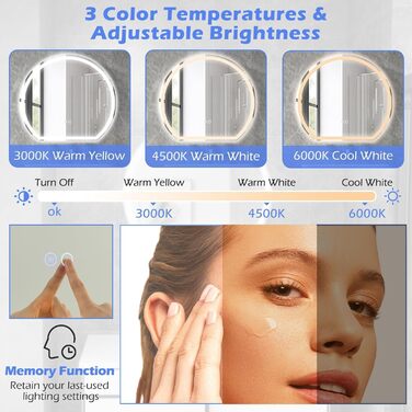 LED дзеркало для ванної кімнати FANTASK з підсвічуванням, проти запотівання, сенсорне керування, пам'ять, 60x54 см, срібло