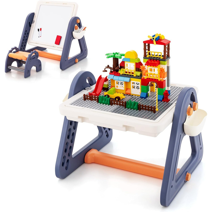 Дитячий стіл-трансформер DREAMADE 6-в-1 з місцем для сидіння, дошками для малювання/конструктора та ящиком для іграшок, 102 деталі, для дітей від 3 років (Модель 2)