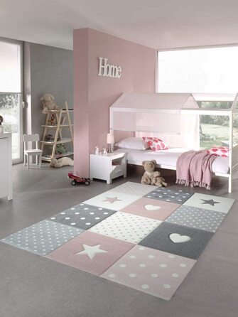 Дитячий ігровий килимок Дитячий килимок для дівчинки із зіркою у вигляді серця (80 x 150 см, рожево-кремово-сірий)