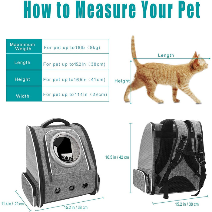 Рюкзак PENCCOR для домашніх тварин, собак, кішок, космічна капсула, портативний транспортний рюкзак, Дорожня сумка для перевезення домашніх тварин, дихаючий рюкзак для великих кішок, маленьких собак (максимальне навантаження 8 кг) (сірий)