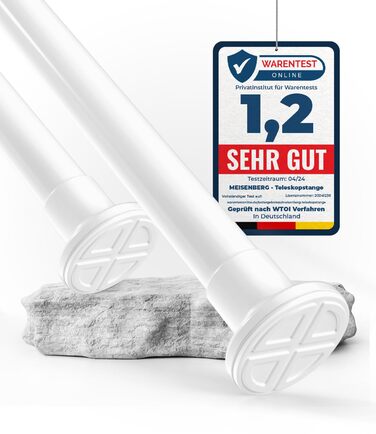 Телескопічна штанга для кріплення 260-310 см, Ø 25 мм, багатофункціональна штанга без свердління - для штор, душових завіс, ванної кімнати та балкону (90-160 см, біла)