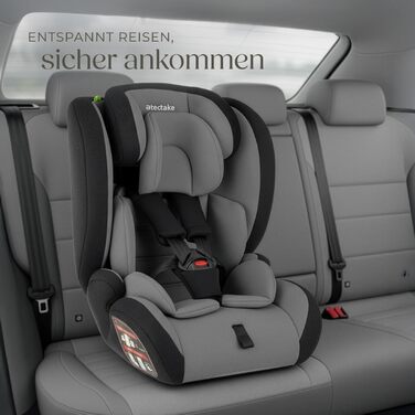 Автокрісло Tectake з 5-точковим ременем, i-Size, бічний захист, для дітей 76-150 см (до 36 кг), бустер, темно-сірий/чорний