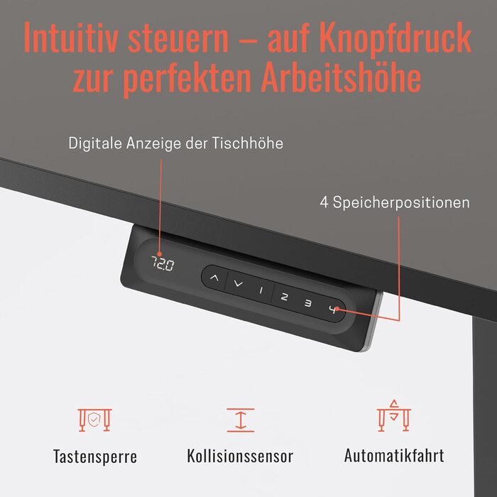 Стол Yaasa Desk Lite регульований по висоті 100x60 см, чорний – електричний офісний стіл з автопідйомом, пам'яттю та кабелепроводом