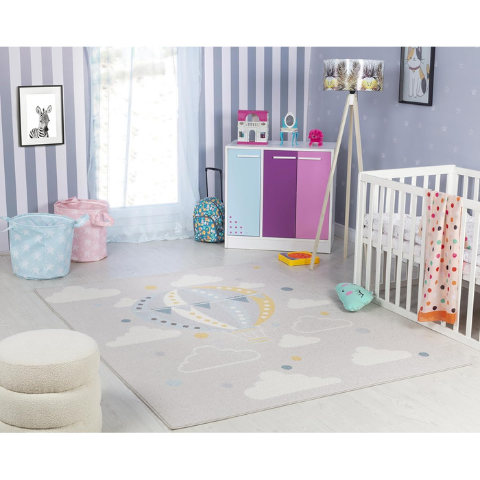 Дитячий килимок на повітряній кулі Surya - мультяшний килимок, килимок для дитячої кімнати або дитячої кімнати, дитячий килимок, ігровий килимок або ігровий килимок - дитячий килимок для хлопчиків і дівчаток, (160x213 см, сірий)