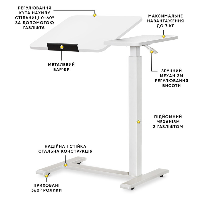 Стіл Hommex Mobidesk Duo USB White (арт. ТН-010-2 White)