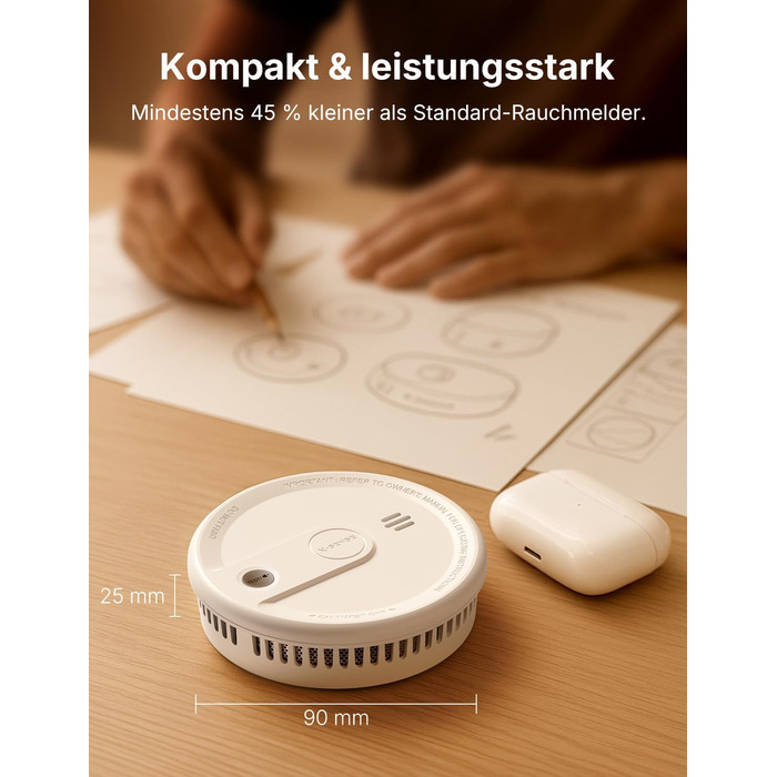 Датчик диму X-Sense з батареєю на 10 років, 6 шт., білий. Магнітне кріплення, без LED-індикації, кнопка тестування/вимкнення. Ультратонкий XS0G-SN