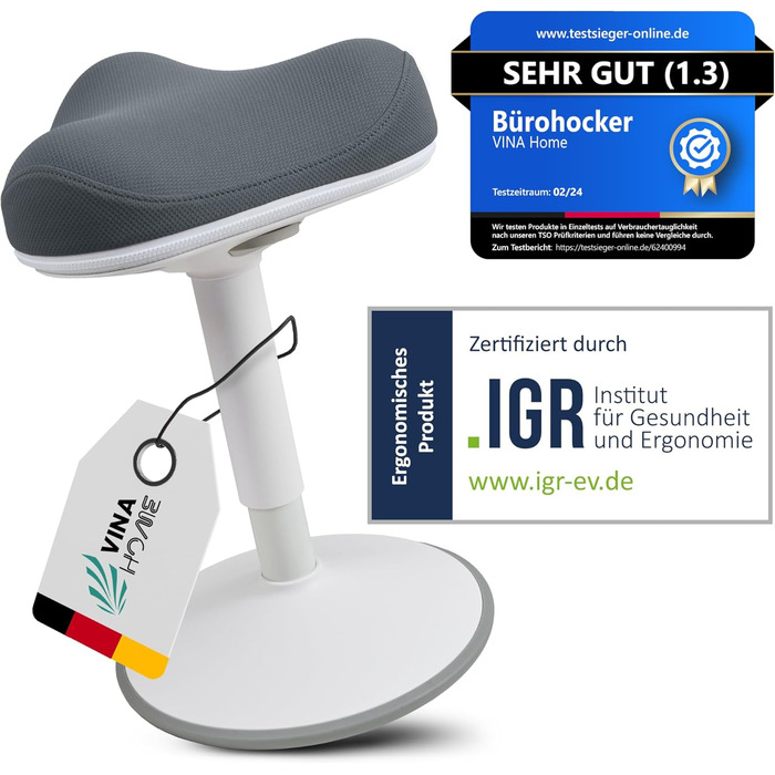 Офісний стілець Zip SH-01S з знімним чохлом | Ергономічний стілець з сертифікатом IGR | Стілець для роботи та відпочинку | З ефектом гойдання | Регульована висота (47-65 см) | Графітовий блакитний | 65 см