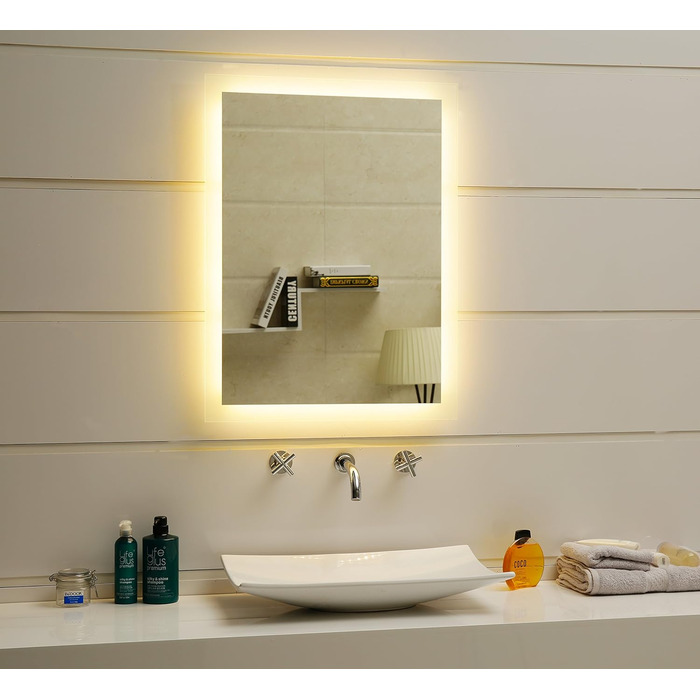 Дзеркало для ванної кімнати Dr. Fleischmann GS084N з LED-підсвічуванням (80 x 60 см, тепле біле світло)