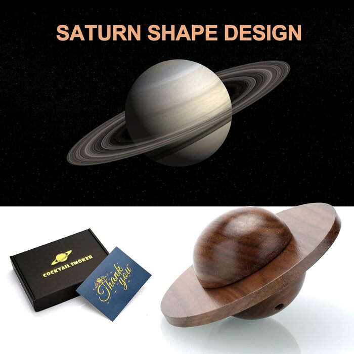 Набір для копчення коктейлів та віскі, з 4 дерев'яними стружками, подарунок на День батька, для Old Fashioned, коктейлів, віскі, бурбону, кави, м'яса, горіхів Saturn - горіх
