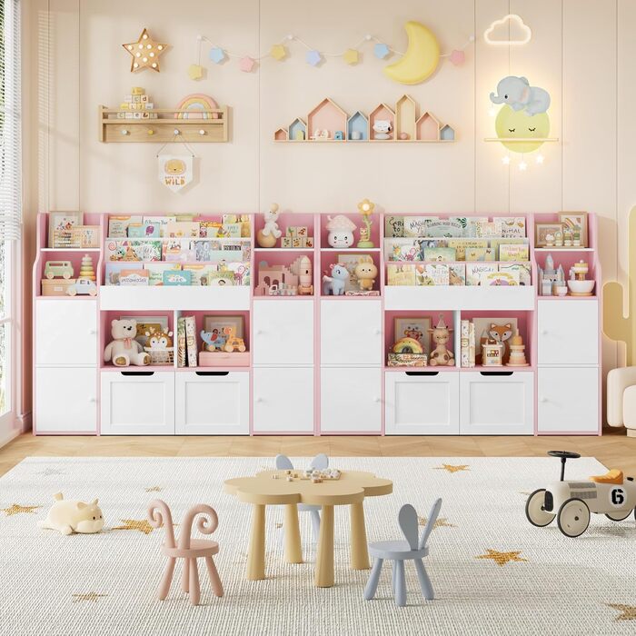 FOREHILL Дитяча полиця-стелаж для іграшок та книг у кімнату з дерева, рожева, 122 x 30 x 100 см