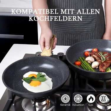 Пан з антипригарним покриттям GiPP Keramik 24 см - здоровий, без PFOA/PFAS, для індукційних плит, миється в посудомийній машині, з холодним ручками. (Білий, Чорний, 26 см + кришка)